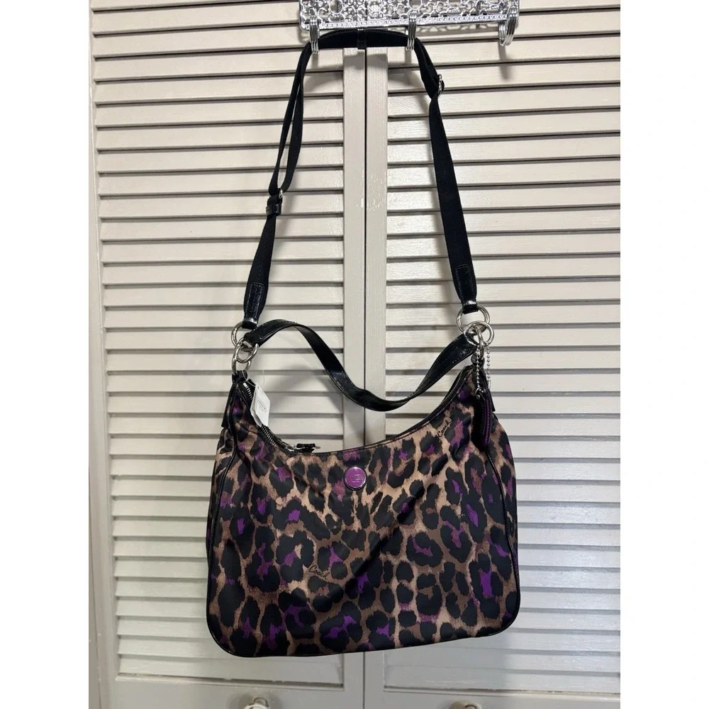 COACH NWT Ocelot Hobo Violet Multi Animal Print F26033 Large Logo